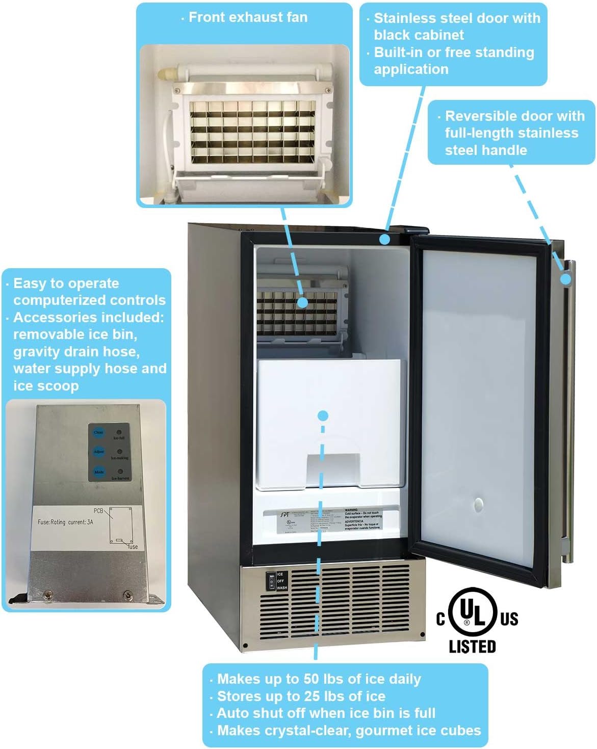 SPT IM-60YUSA: 50LBS Stainless Steel Under-Counter Ice Maker