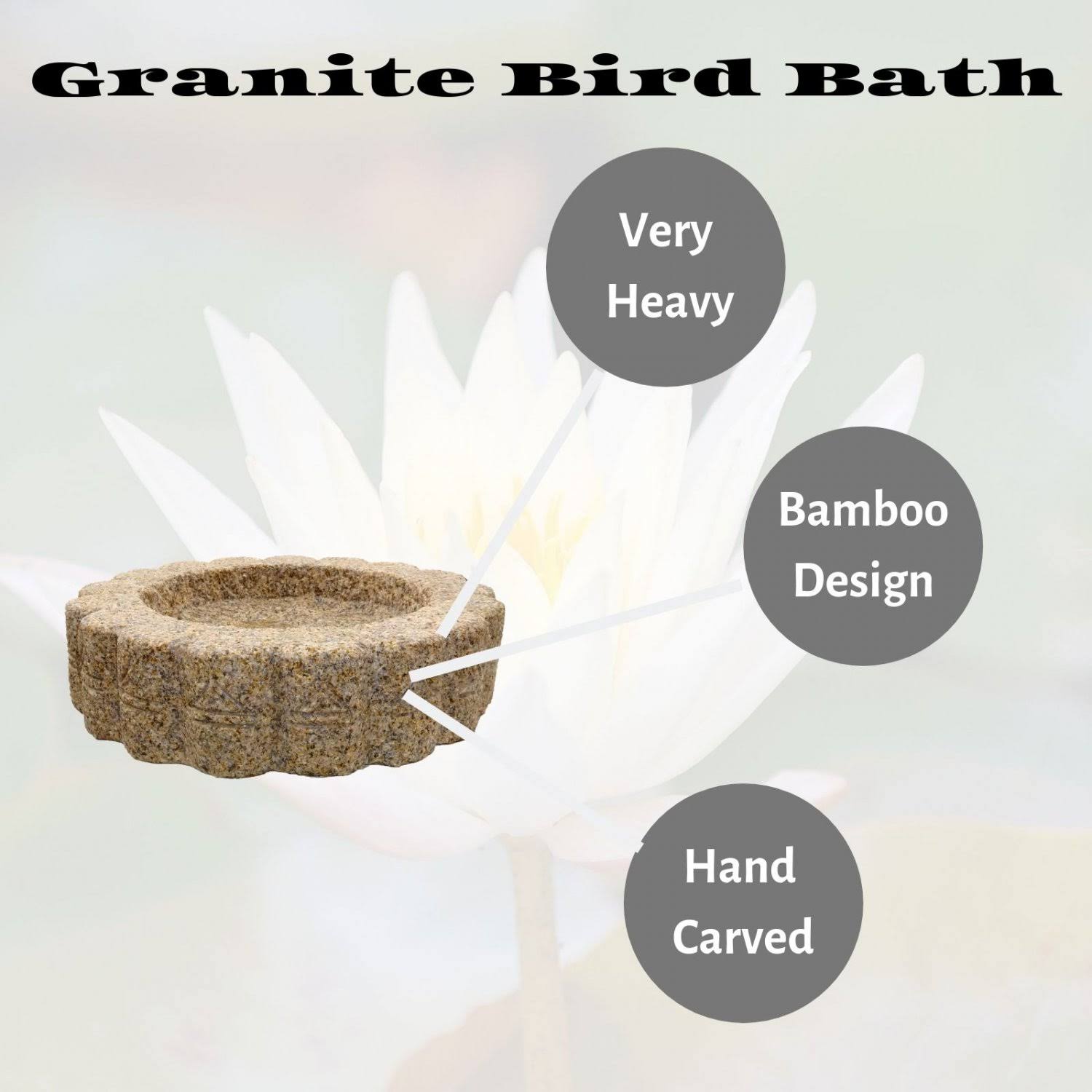 Granite Bird Bath Garden Outdoor Decor Hand Carved Stone Statuary Bir