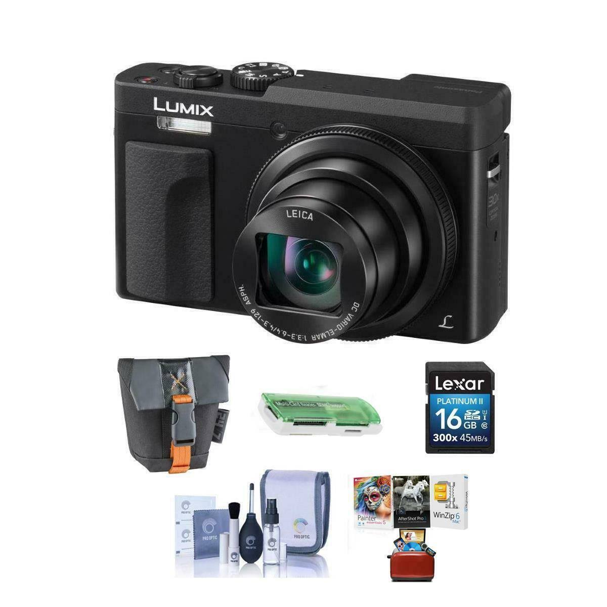 Panasonic Lumix DC-ZS70 Digital Point u0026 Shoot Camera, Black - Bundle with Camera Case, 16GB Memory Card, Lens Cleaning Kit,