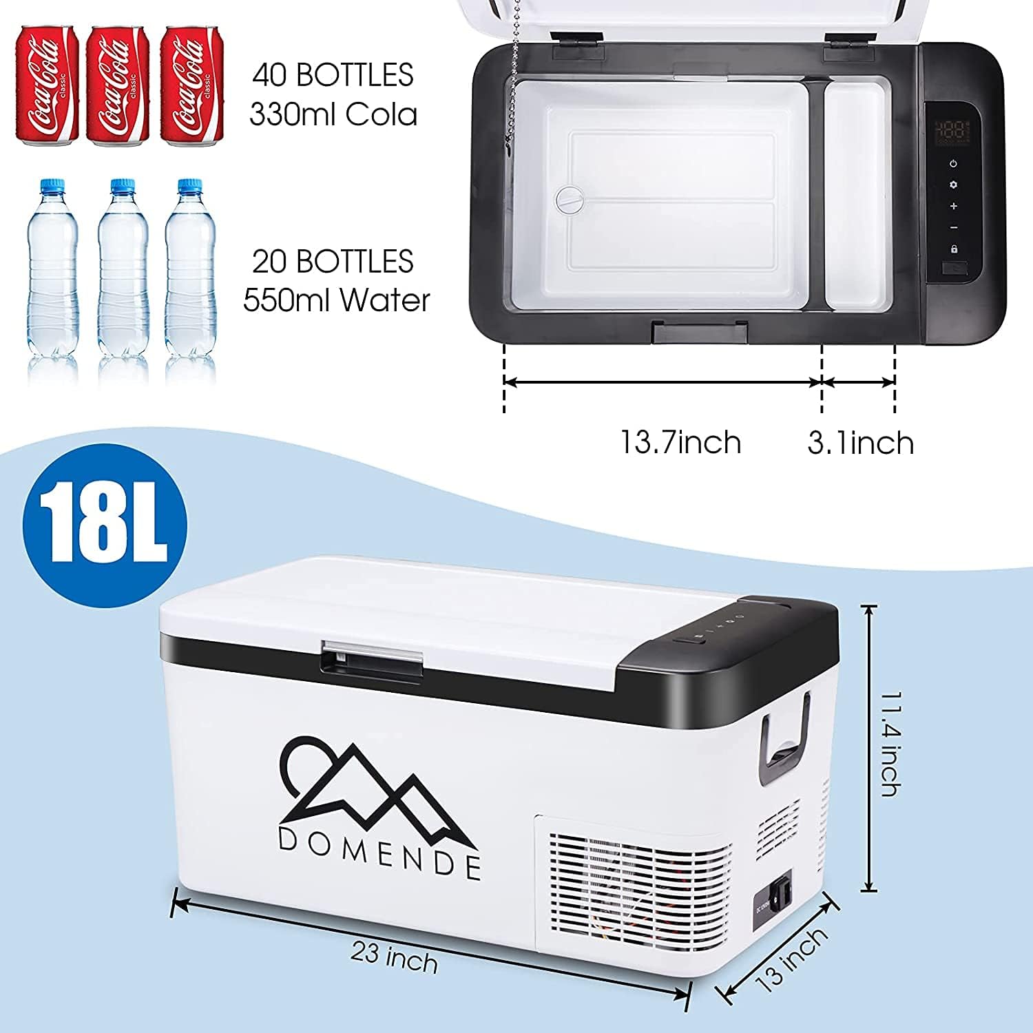 Domende 12 volt Refrigerator Portable Freezer Fridge Electric Cooler (-4℉-68℉) with 12/24V DC & 110V AC Cord for Car, RV, Truck, Van, Boat for Camping, Travel, Fishing Outdoor