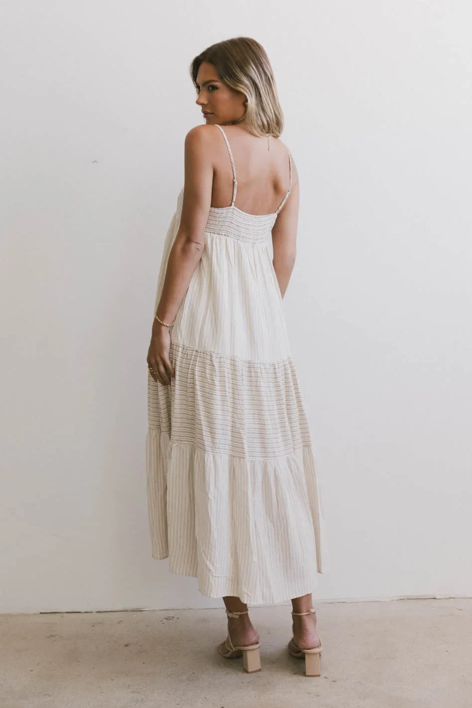 Demi Striped Midi Dress in Natural - FINAL SALE