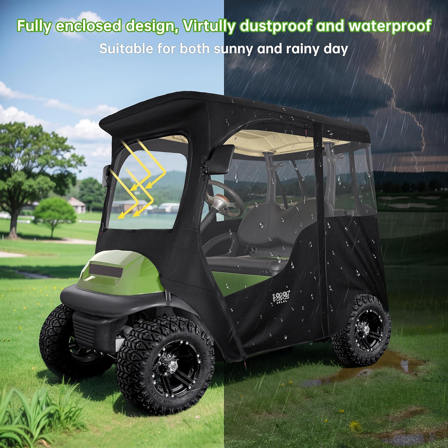 10L0L Deluxe 2 Passenger Enclosure for Club Car Precedent, Onward & Tempo Golf Cart, 4-Sided Clear PVC Window Rain Cover with Zipper Entry