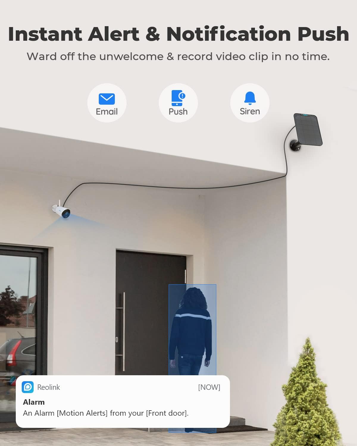 Solar WiFi Camera Security Outdoor, 100% Wire-Free, Wireless Battery Powered, 1080p, 2-Way Talk, Night Vision, PIR Motion Detection, Works with Alexa, REOLINK Argus Eco with Solar Panel
