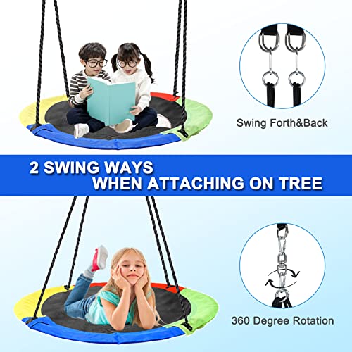 Swing Set,43inch Saucer Tree Swing with A Frame Swing Stand Heavy Duty,Durable Textilene Round Swing and Metal Frame,Anti-Rust and All Weather Resistant for Kids Outdoor Backyard (6clrbk)