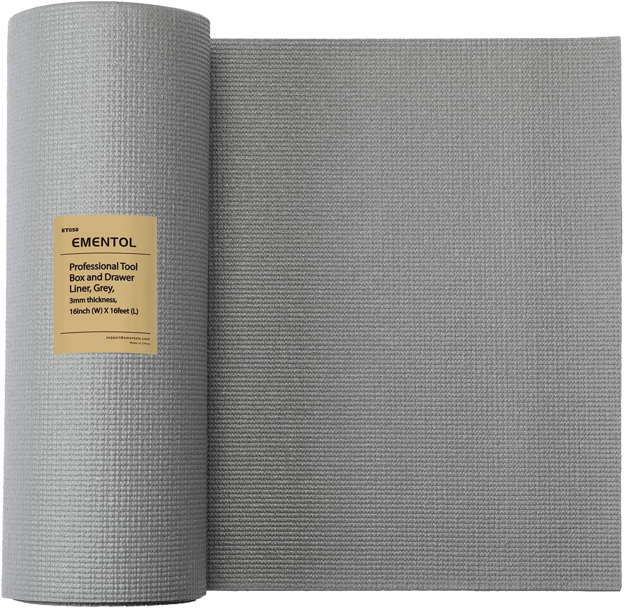 EMENTOL Professional Tool Box Liner and Drawer Liner, Grey-16 inch(W) x 16 feet(L),Thick Cabinet Liners, Non-Slip, Easy Cut and Adjustable, 3mm Thickness