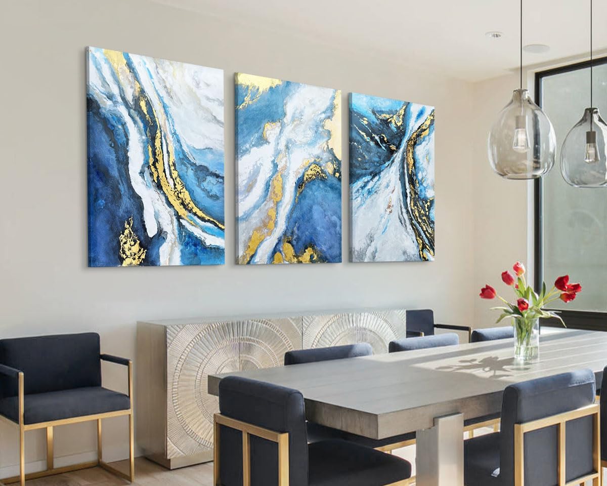 Wall Art Bedroom Gold Wall Decor Abstract Pictures for Living Room Wall Decoration Blue Paintings Large Canvas Art Framed Artwork Decor for Office Bathroom