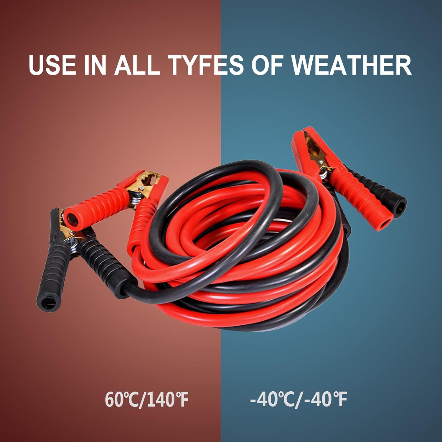 Jumper Cables Heavy Duty, 2500AMP Car Jumper Cables for Jump Starting Dead or Weak Batteries (2 Gauge x 10Ft) Pack of 2