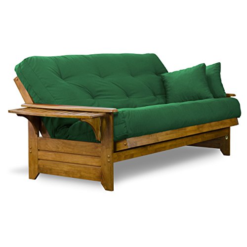Nirvana Futons Brentwood Tray Arm Futon Frame, Drawers, and Burgundy Mattress Set - Queen, Rich Heritage Finish