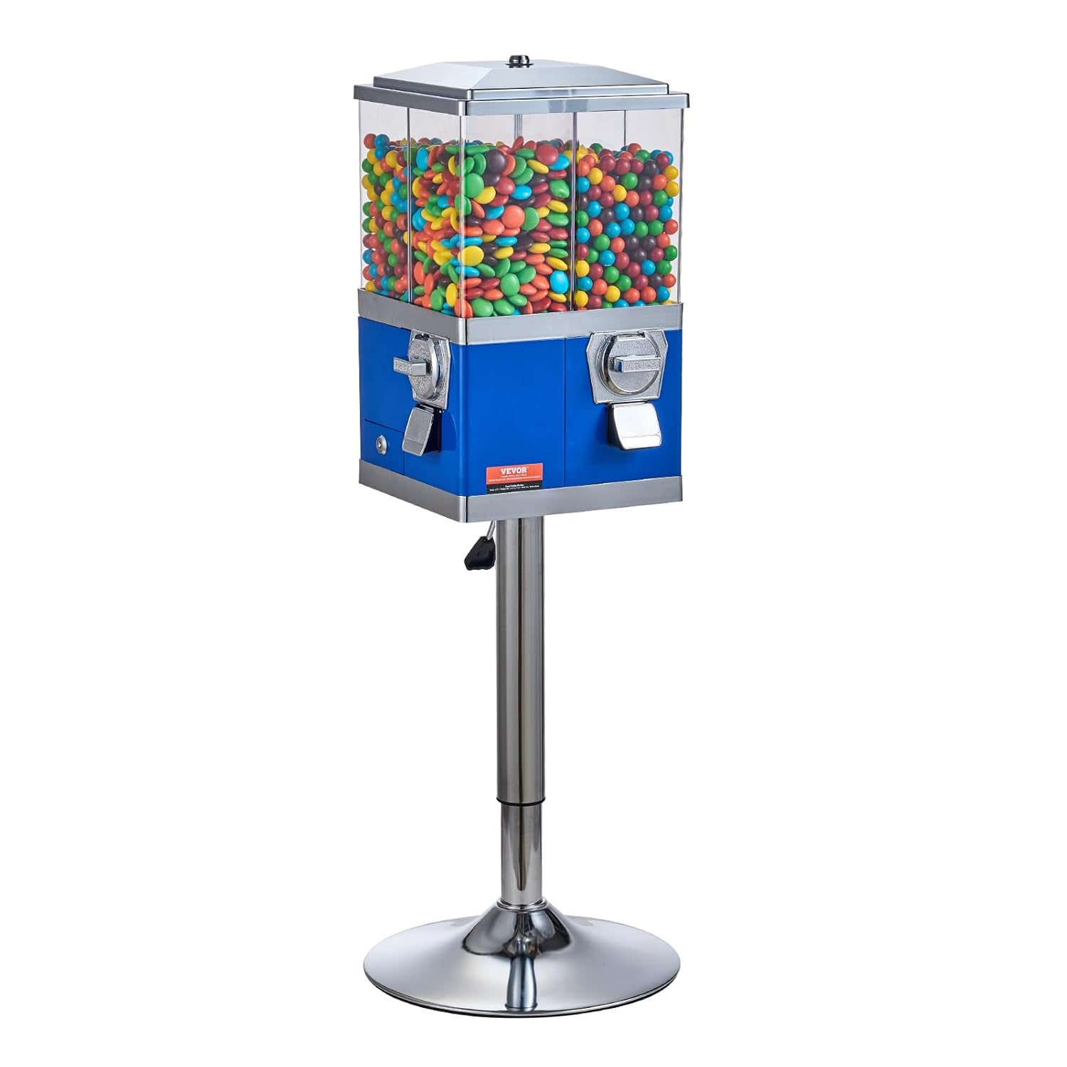 VEVOR Commercial Vending Machine, Four Compartment Rotatable Gumball and Candy Dispenser, Adjustable Height Coin Operated Candy Bank with Iron Stand, for Business Toy Capsules Bouncy Balls Nut, Blue