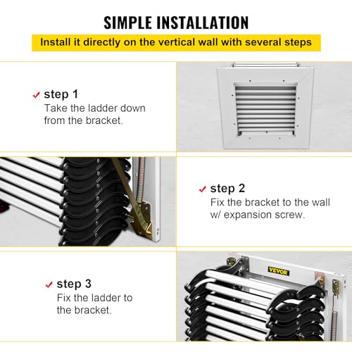VEVOR Attic Stairs Pull Down 12 Steps, Wall-Mounted Folding Attic Ladder Alloy Attic Steps, Retractable Loft Ladder with Widen Anti-Skid Pedal and Armrests, 9.8FT Height, Blue