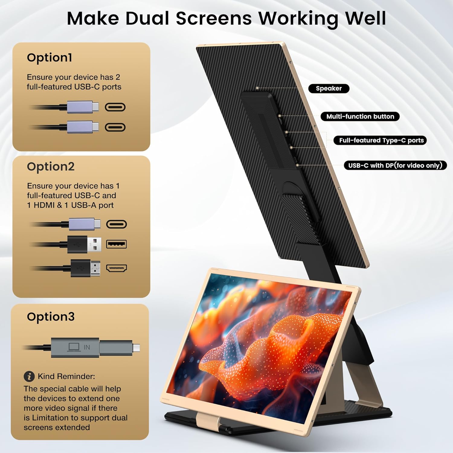 15.6’’ Laptop Screen Extender, Portable Triple Monitor for Laptop with 86% NTSC IPS FHD 1080P Display, Detachable Monitor Extender Compatible with Wins/Mac/Dex/Chrome, Working with Desktop/Mini PC