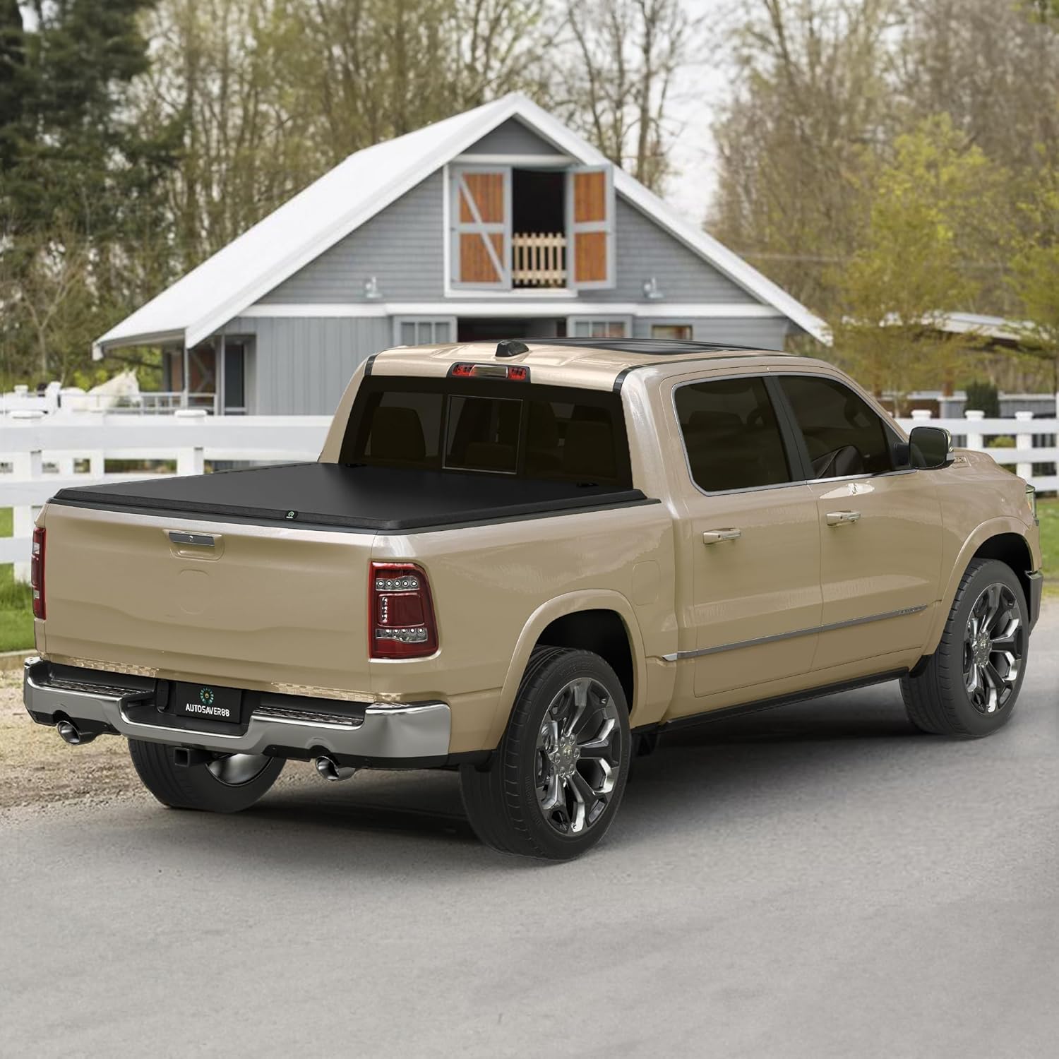AUTOSAVER88 Soft Tri-fold Truck Bed Tonneau Cover Compatible with 2009-2024 Dodge Ram 1500 (Incl. Classic & New) 5.7ft Bed Without Rambox