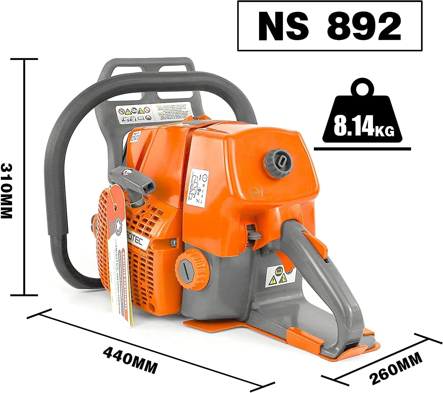 NEO-TEC NS892 92cc Gas Chainsaw Fit for 25/30/36 inch Bar,2-Cycle 5.2KW 6.4HP Gasoline Power Chain Saws,All Parts Compatible G660 MS660 without Bar