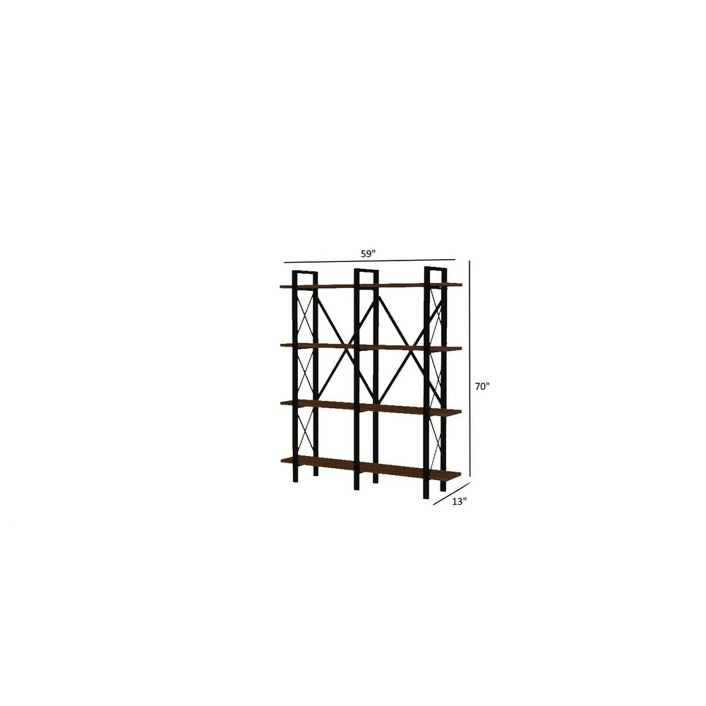 Cunda Metal Frame Etagere Open Back 5 tier Bookcase industrial rustic wood book shelf Walnut