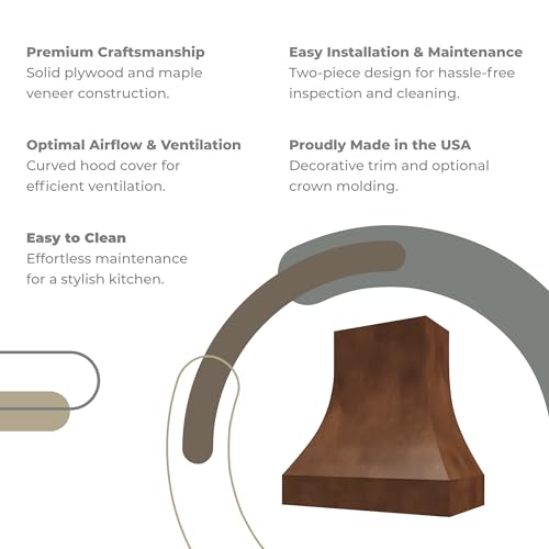 Riley & Higgs Primed Curved Front Trimless Wood Range Hood Cover - Wall Mounted Wood Range Hood Covers, Plywood and Maple