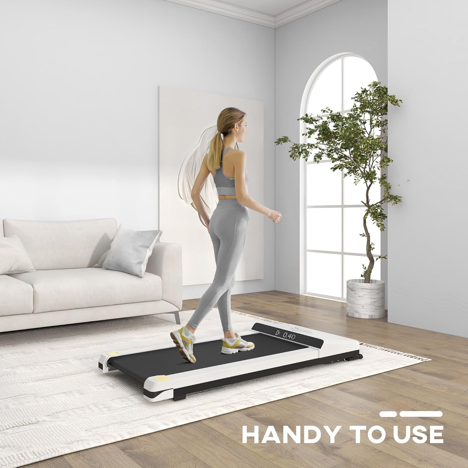 Soozier Under Desk Treadmill, Portable Walking Pad, Walking Jogging Machine with Foldable Wheels, LED Display, Remote Control, 264 lbs Weight Capacity, White