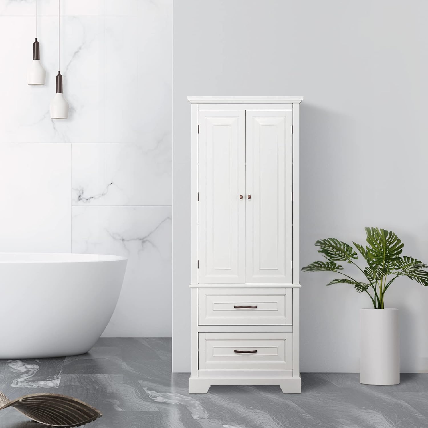 Elegant Home Fashions St. James Bathroom Storage Linen Cabinet, White