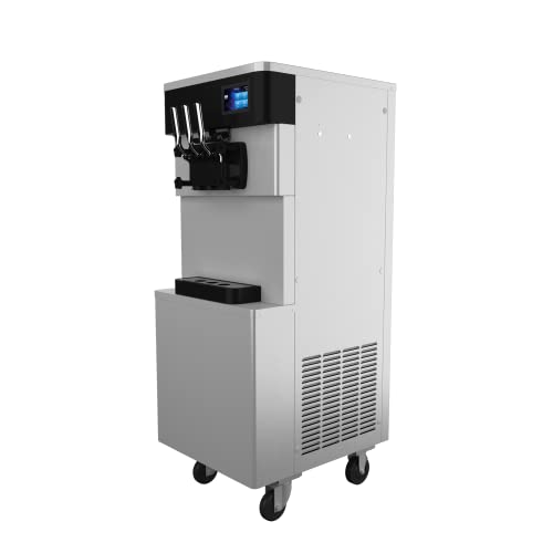 Commercial Ice Cream Maker Machine - 3 Flavors Soft Serve Ice Cream Machine, 5.3 to 7.4 Gallons Per Hour, Auto Clean LED Panel, for Bars, Restaurants and Other Establishments