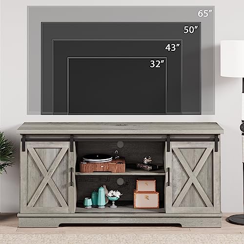 IDEALHOUSE Farmhouse TV Stand for 65 Inch TV, Entertainment Center with Storage and Sliding Barn Doors, Modern Media TV Console TV Stands for Living Room Bedroom (White)