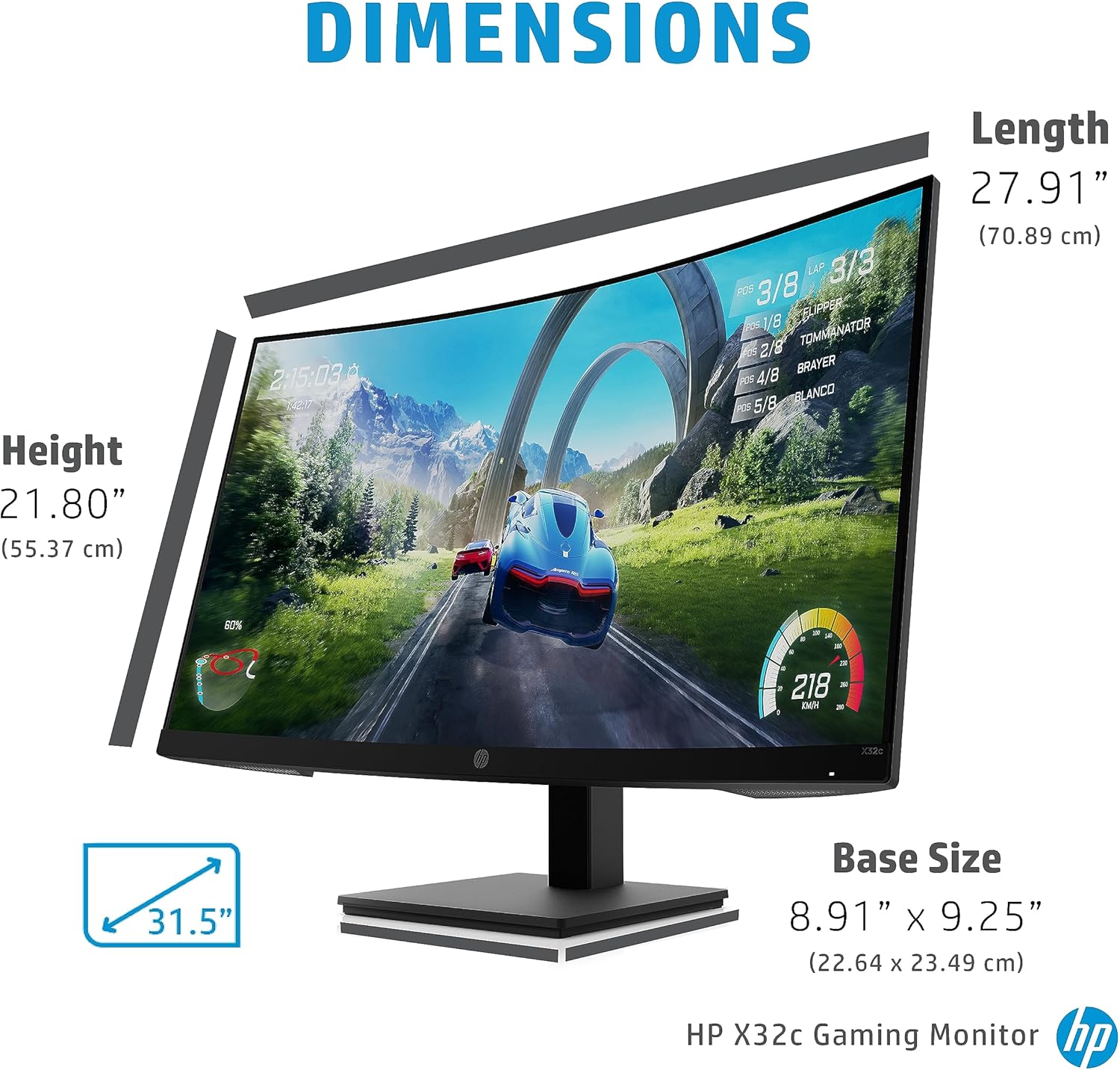 HP 32-inch Curved Gaming Monitor VA HA FHD 1ms 165hz Display, EyeSafe, TÜV certified (X32c, Black)