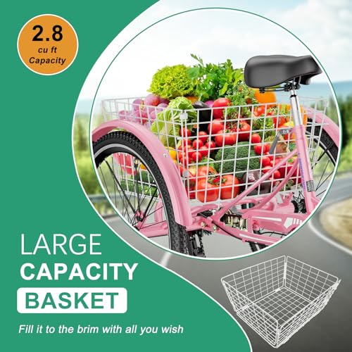 LILYPELLE Adult Tricycle 7 Speed, 3 Wheel Bike Adult, 20/24/26 inch Wheels Cruiser Bikes with Cargo Basket for Seniors, Women, Men