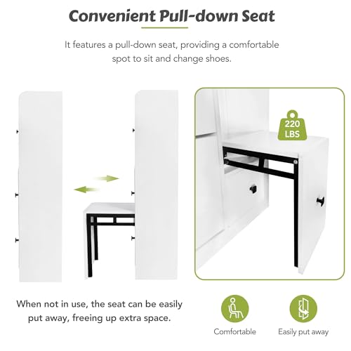 Entryway Shoe Storage Cabinet Slim with 3 Flip Drawers, Modern Slim Hidden Shoe Cabinet, Free Standing Shoe Rack for Entryway 24 Pair Shoes with Pull-Down Seat for Hallway (Black)