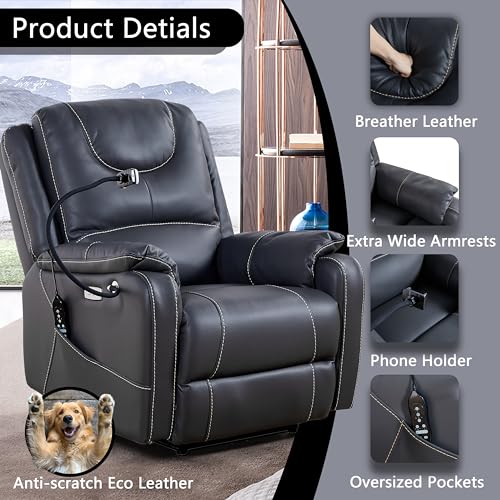 Power Zero Gravity Chair: Electric Recliner with Heat and Massage, Phone Holder for Living Room, Side Pockets, OKIN Motor, USB Port - Scratch Resistant Eco Leather Reddish Brown