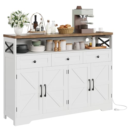 51" L Modern Farmhouse Sideboard Buffet Cabinet, White Storage Cabinet with Drawers & Shelves, Kitchen Pantry Hutch Cabinet, Coffee Bar Station Table for Living Room, Dining Room, Entryway