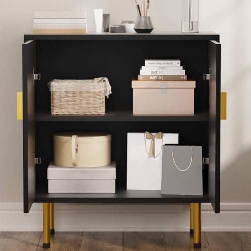 White Accent Storage Cabinet with Gold Handle Set 2- Decorative Flower Pattern Doors - Versatile Buffet Cabinet with Storage - Elegant Sideboard Cabinet - Perfect Credenza for Any Room