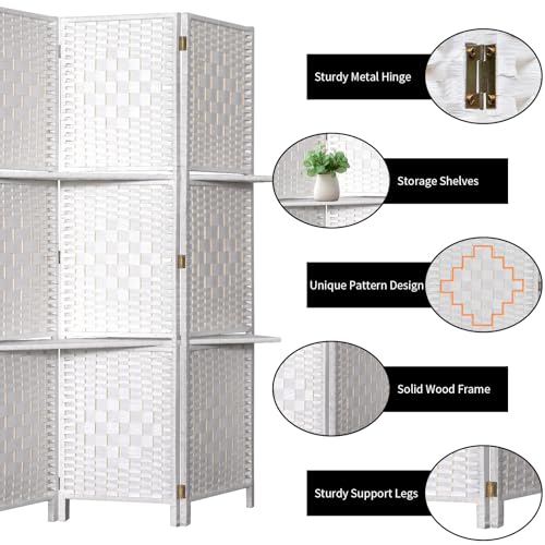 Room Divider with Shelves, Room Dividers and Folding Privacy Screens, Divider for Room Separation Partition Room Dividers, 16" Folding Screen 6FT Room Divider Wall 6 Panel, Natural