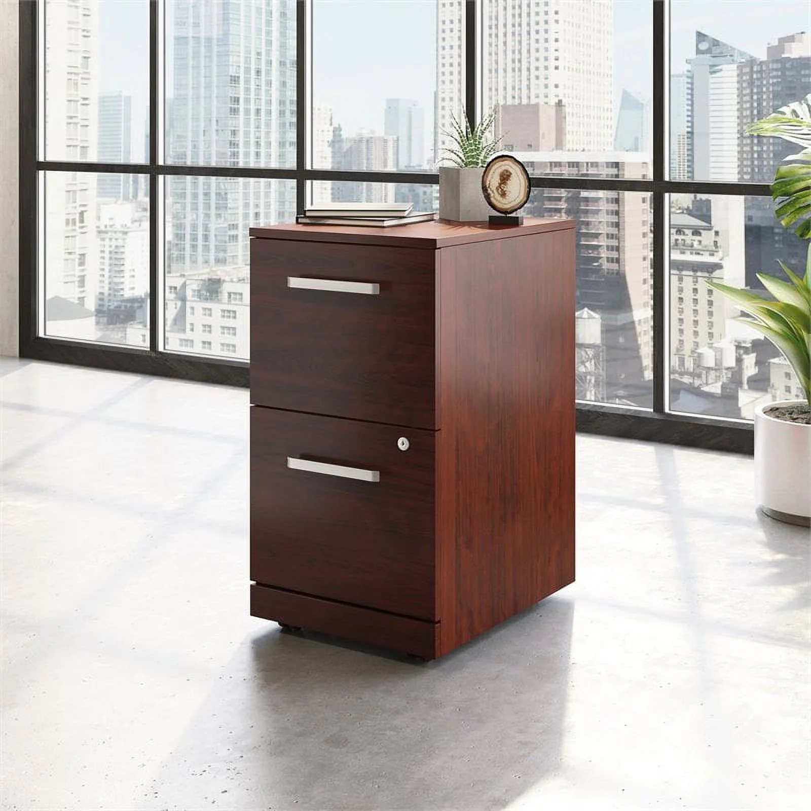 UrbanPro 2-Drawer Modern Engineered Wood Mobile File Cabinet in Cherry