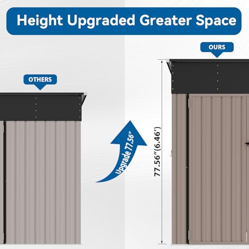 8'x4' Shed Galvanized Steel Storage Sheds with Triple Doors Weatherproof Outdoor Utility Sheds, Dual Lock Lean to Shed with Sloped Roof for Mower, Bike, Generator, Garden Tools (Black)