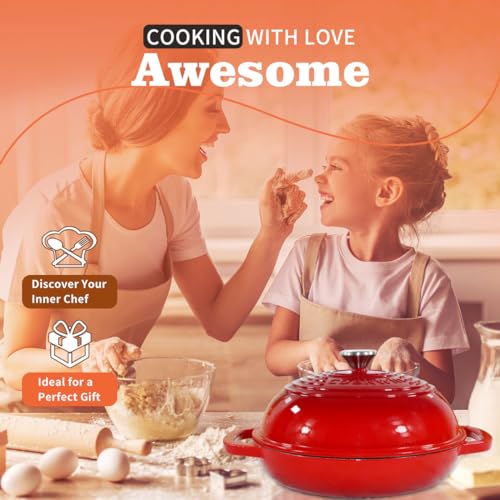 Enameled Cast Iron Bread Pan with Lid,11”Bread Pans for Homemade Bread,6 QT Bread Oven,Dutch Oven for Sourdough Bread Baking-with Silicone Baking Mat,6 Quart Thick Enamel Bread Pan-Gifts for Family