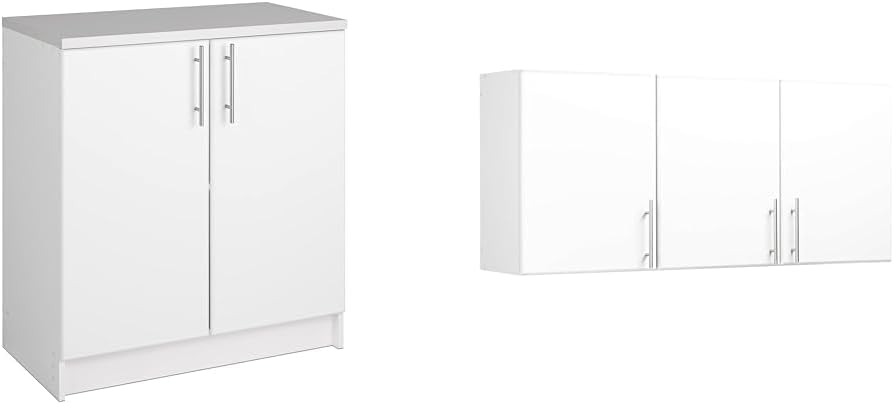 Prepac Elite 32" White Storage Cabinet and 54" Wall Mounted Cabinet Bundle
