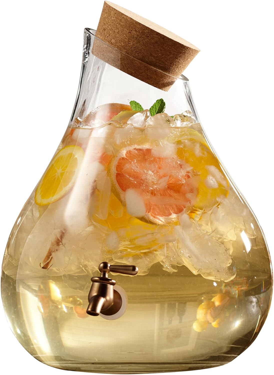 Beverage Dispenser Cold Drink Dispenser Glass Jug, Metal Stand & Leak-Proof Spigot Great For Parties, Weddings & More (2.5 Gallon, Glass With Cork Lid)