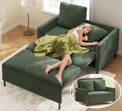Sleeper Sofa Chair, 3 in 1 Convertible Sleeper Chair with Adjustable Backrest, 32" Pull Out Couch Bed 400lbs Support, Comfy Velvet Small Sofa Bed for Small Space with Pillow & 2 Pockets, Blue