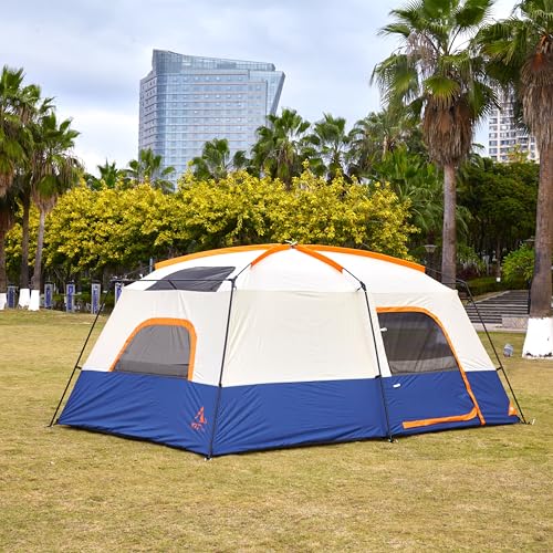 KTT Extra Large Tent 10-12-14 Person(Style-B),Family Cabin Tents,2 Rooms,3 Doors and 3 Windows with Mesh,Straight Wall,Waterproof,Double Layer,Big Tent for Outdoor,Picnic,Camping,Family Gathering