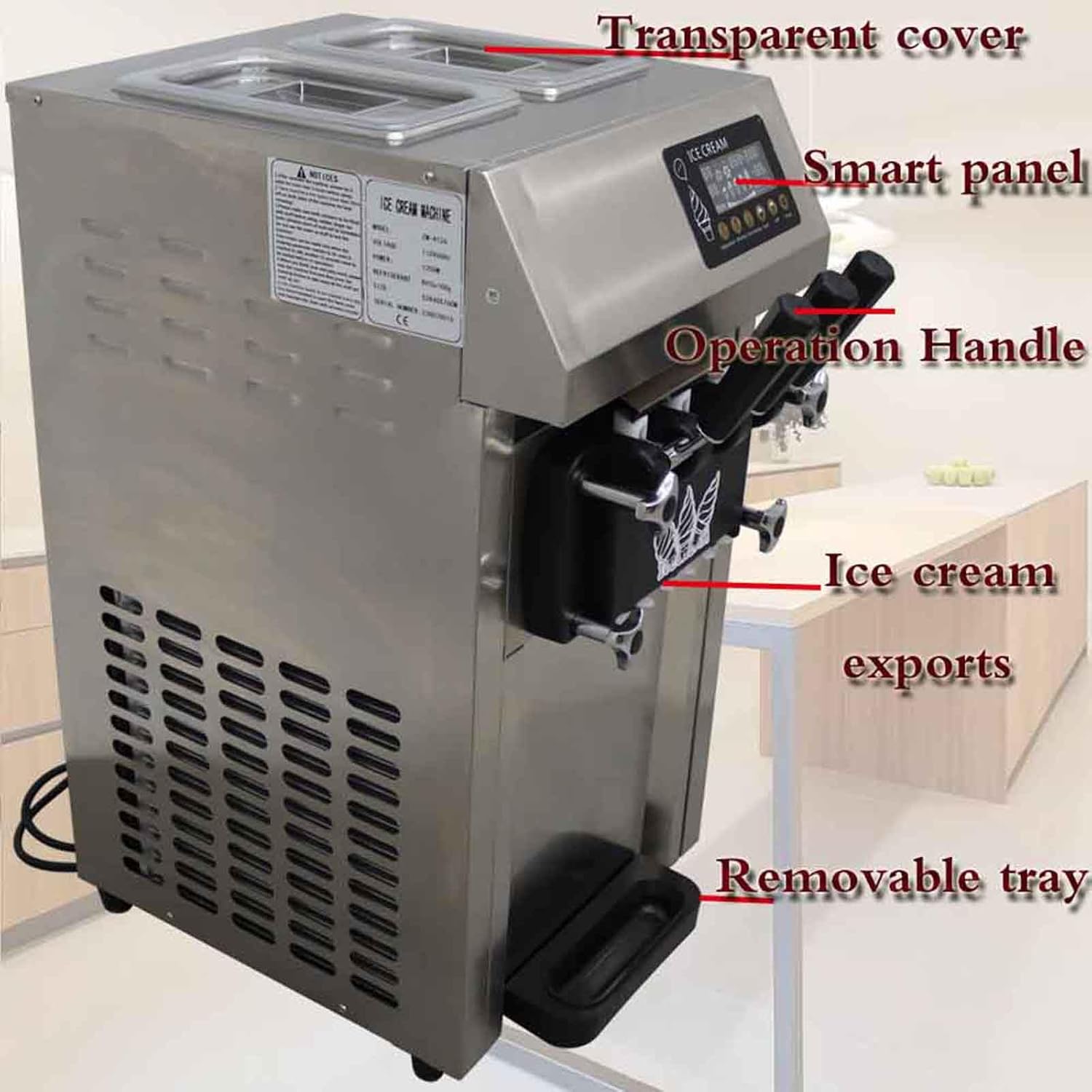 Soft Ice Cream Mahcine 3 Flavors Commercial Soft Ice Cream Maker Stainless Steel Soft Serve Ice Cream Machine Fruit Dessert Yogurt Ice Cream Maker 110V