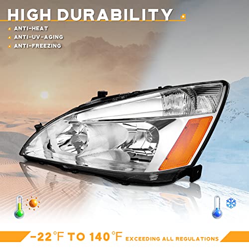 LED Headlight Assembly for 03 04 05 06 07 Honda Accord, for 2003-2007 Accord OE Headlamp with Sequential Turn Signal, Black Housing Clear ReflectorLeft+Right