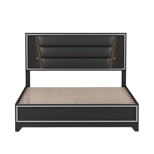 Harper & Bright Designs 3-Pieces Bedroom Sets Queen Size Upholstered Bed with LED Lights, Nightstands and Dresser with Metal Handles and Sparkling Shiny Decoration, White
