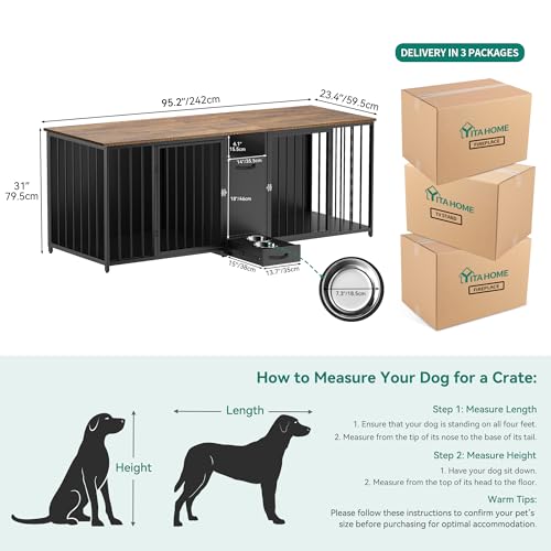 DWVO Double Dog Kennel Furniture, 80.2" Dog Cage Furniture with Divider, Double Dog Crate TV Stand for 2 Medium Dogs, Black