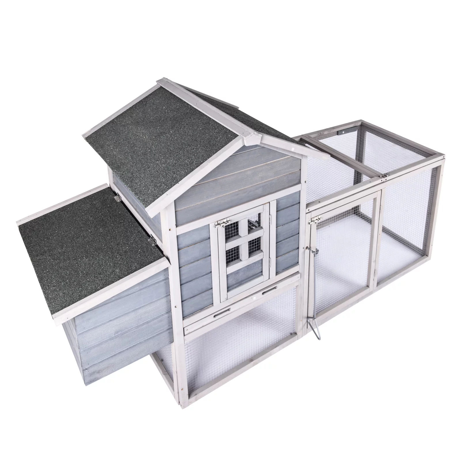 Chicken Coop for 2-4 Chcikens 80'' Wooden Rabbit Hutch Outdoor Poultry House with Chicken Run Cage, Egg Box & Waterproof Roof for Garden Backyard Gray - Curated Treasures Market