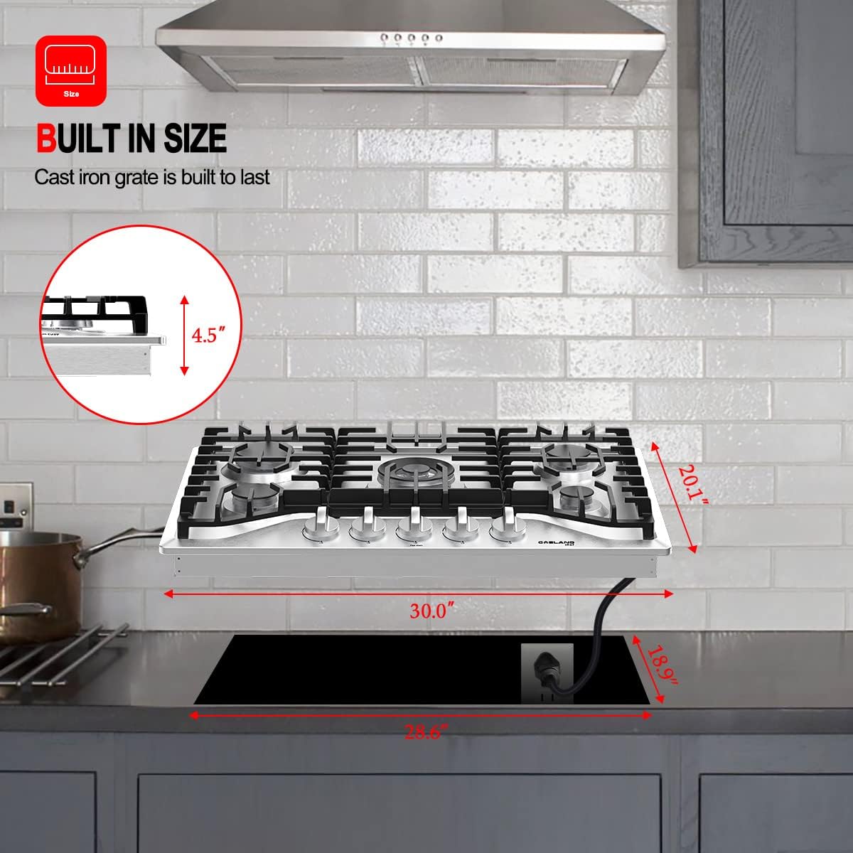 Gasland Gas Cooktop 30 Inch 5 Burners Stainless Steel+30 inch Electric Wall Oven 8 Cooking Function