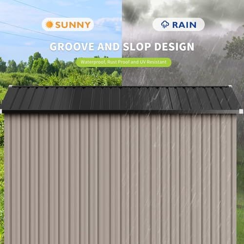 Aoxun 10 x 12FT Outdoor Storage Shed with Double Hinged Large Door Utility Garden Shed with Lockable Door & Sloped Roof Metal Sheds Outdoor Storage for Garden, Backyard, Patio and Backyard, Brown