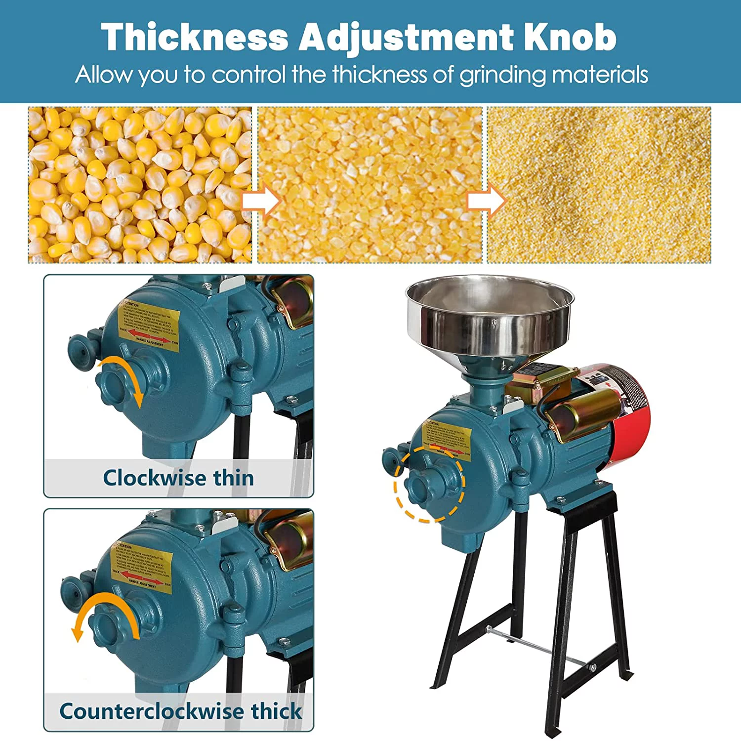 NAIZEA 110V Electric Grain Mill, 3000W Flour Mill Corn Cereals Grinder, Milling Rice Wheat Grain Coffee Maiz Feed, Dry Cereals Grinder W/Funnel