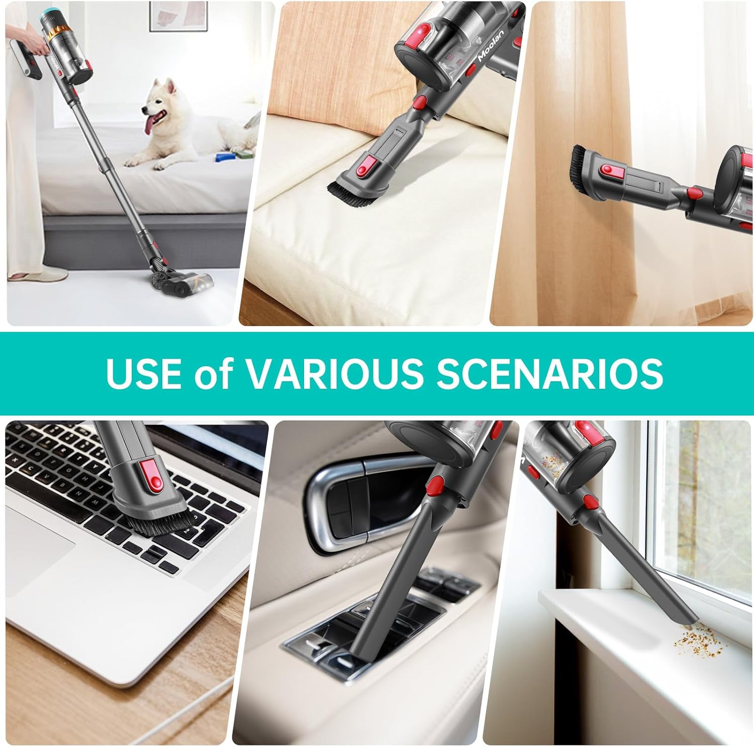 6 in 1 Cordless Vacuum Cleaner, Stick Vacuum Cordless with Touch Screen, 250W Brushless Motor Vacuum Cleaner for Home Hardwood Floor Carpet Pet Hair