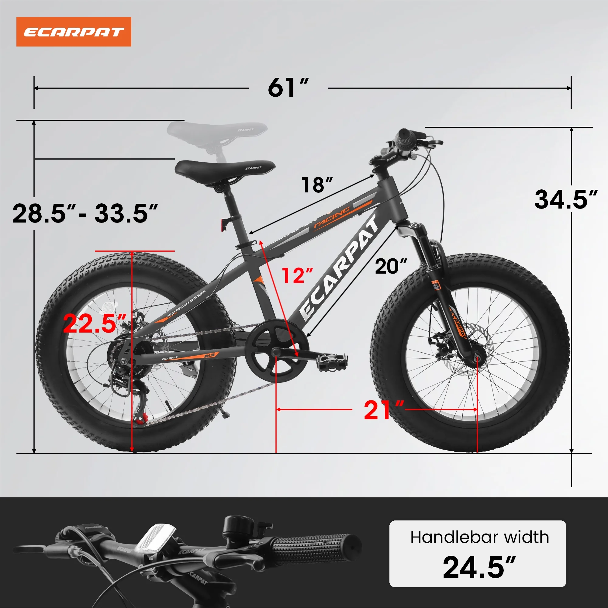 FOAUUH 20 Inch Fat Tire Bike Adult/Youth Full Shimano 7 Speed Mountain Bike, Dual Disc Brake, High-Carbon Steel Frame, Front Suspension, Mountain Trail Bike, Urban Commuter City Bicycle,Fat tire bike