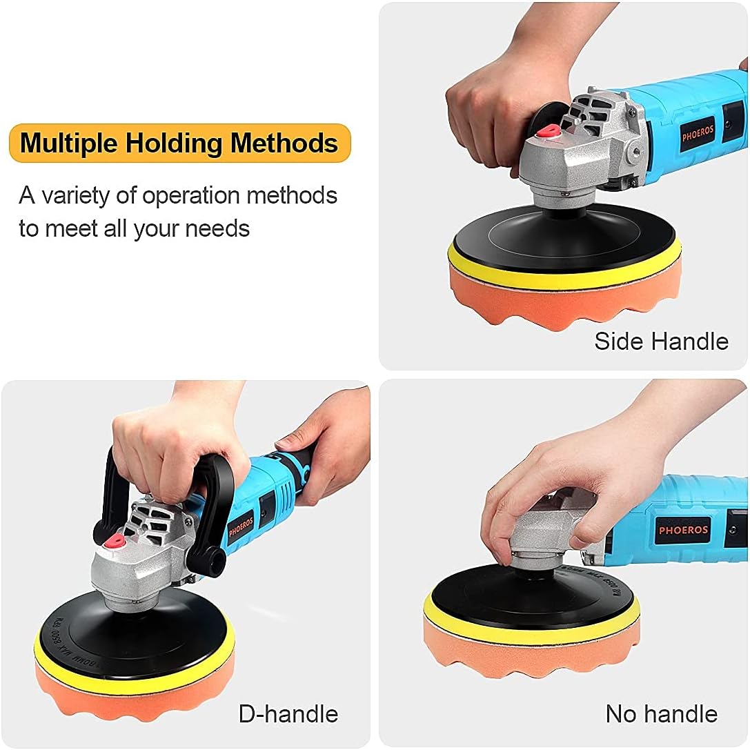 PHOEROS Buffer Polisher，7 inch Car Buffer Polisher kit with 7 Variable Speed, 4 Pads, Tool Bag for Car Polishing Sanding and Waxing Sealing Glaze