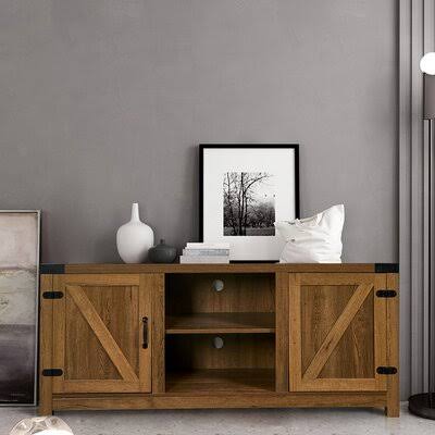 TV Stand Up to 65 with Barn Door Carbinet Gracie Oaks Color: Brown
