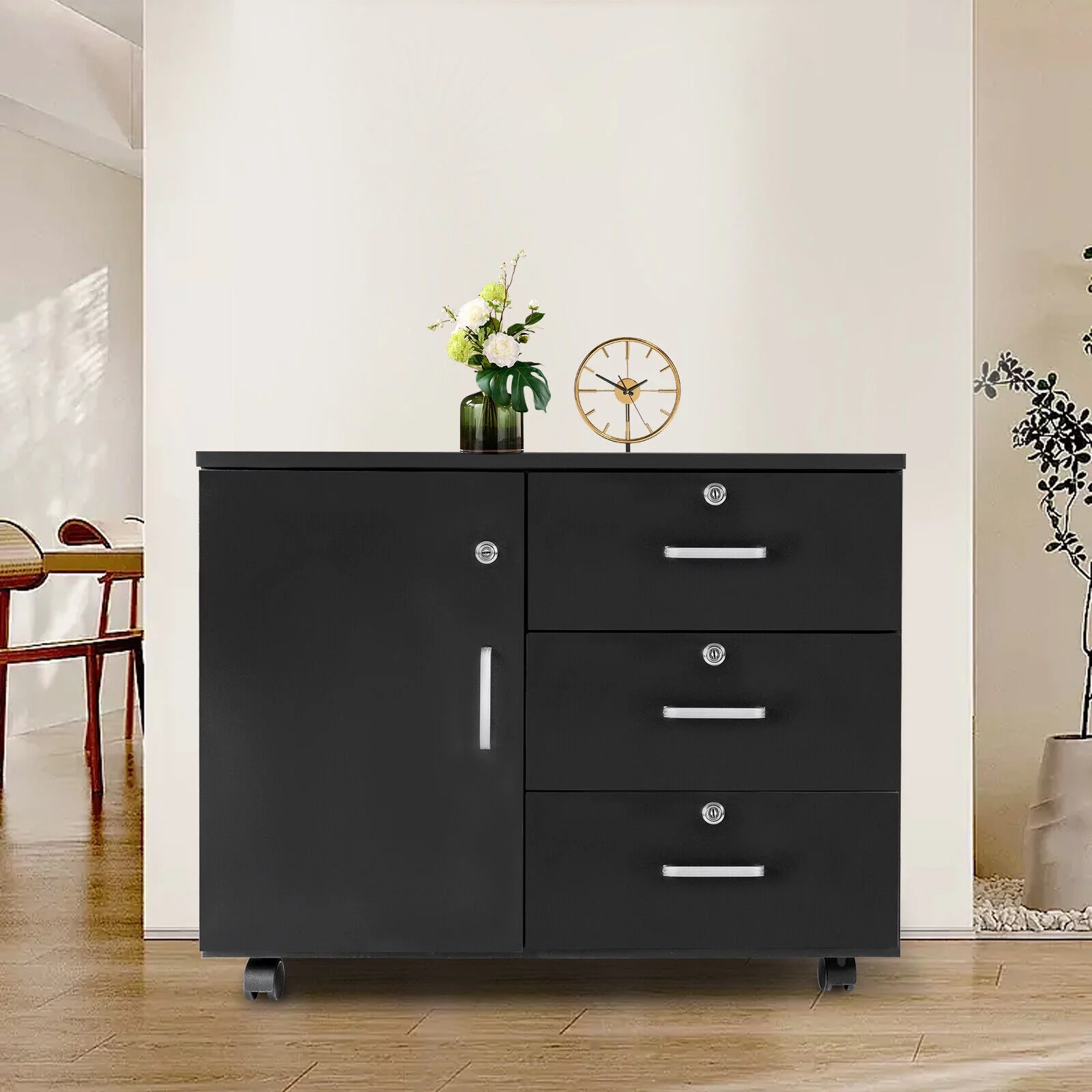 Mobile File Cabinet 3-Drawer Mobile Vertical File Cabinet W/ Lock Mobile Filing Storage Cabinet - Curated Treasures Market